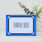 Blue Art Deco Geometric Bedankt voor je kaart (Staand voorkant)