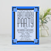 Blue Art Deco Geometric Birthday Party Invitation (Staand voorkant)