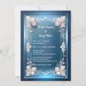 Blue Art Deco  lijst bruiloft Kaart (Voorkant)