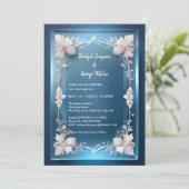 Blue Art Deco  lijst bruiloft uitnodigen (Staand voorkant)