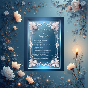 Blue Art Deco lijst bruiloft uitnodigen