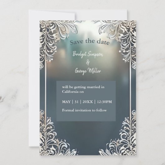 Blue Art Deco  lijst bruiloft veilig de datum (Voorkant)