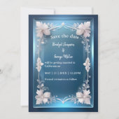 Blue Art Deco lijst bruiloft veilig de datum (Voorkant)