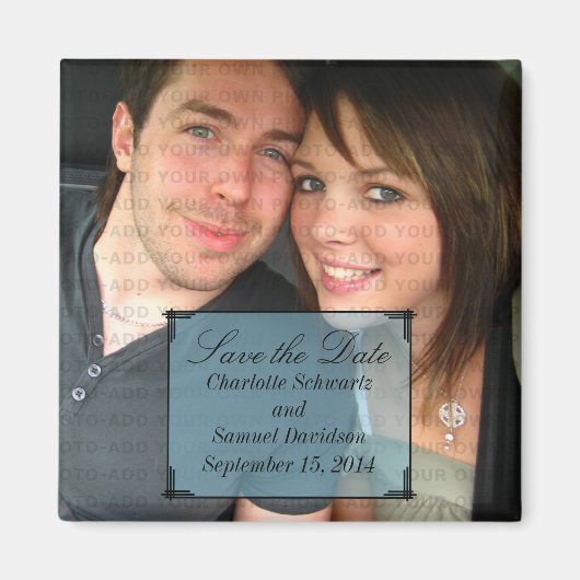 Blue Art Deco Lijst Save the Date Magnet (Voorkant)