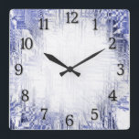 Blue Art Deco met zwarte nummers Vierkante Klok<br><div class="desc">blauw kunstdeco-ontwerp met twaalf zwarte cijfers</div>