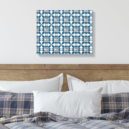 Blue Art Deco Patroon Canvas Afdruk (Insitu (Slaapkamer))