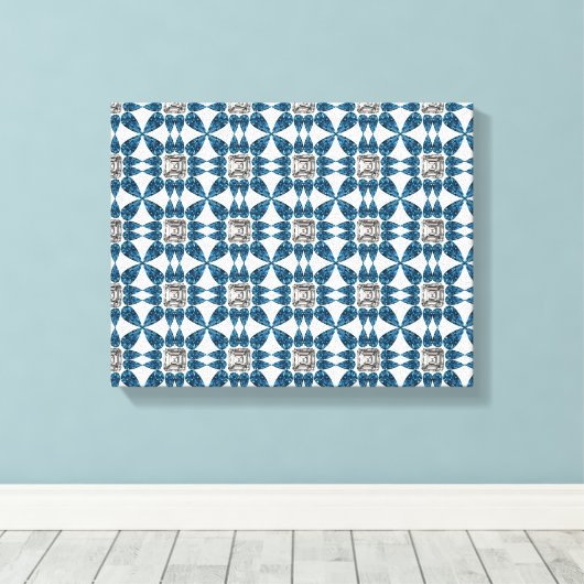 Blue Art Deco Patroon Canvas Afdruk (Insitu (Houten vloer))