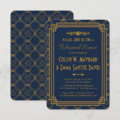 Blue Art Deco repetitie diner uitnodigingen (Voorkant / Achterkant)