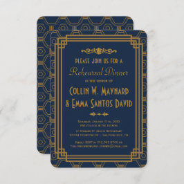 Blue Art Deco repetitie diner uitnodigingen