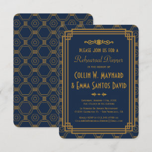 Blue Art Deco repetitie diner uitnodigingen