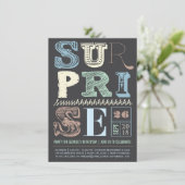 Blue Art Deco Surprise Party Adult Birthday Invite Kaart (Staand voorkant)