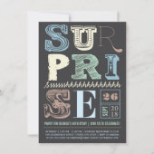 Blue Art Deco Surprise Party Adult Birthday Invite Kaart (Voorkant)