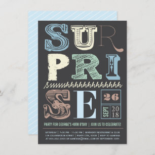 Blue Art Deco Surprise Party Adult Birthday Invite Kaart