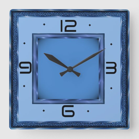 Blue Art Deco Vierkante Klok (Voorkant)