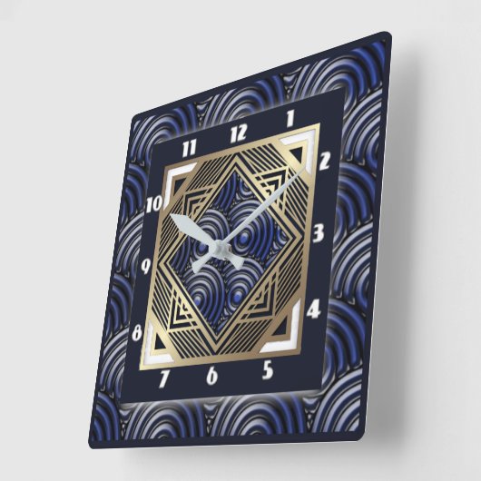 Blue art deco vierkante klok (Hoek)