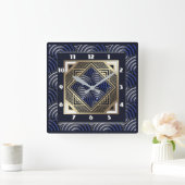 Blue art deco vierkante klok (Huis)