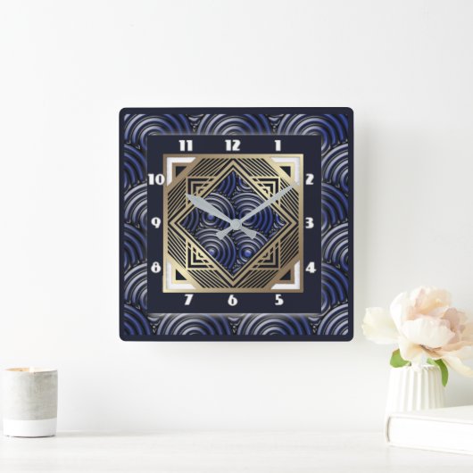 Blue art deco vierkante klok (Huis)