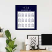 Blue Art Deco Wedding Seating Chart 150 Poster (Thuiskantoor)