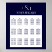 Blue Art Deco Wedding Seating Chart 150 Poster (Voorkant)