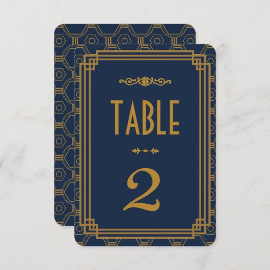 Blue Art Deco Wedding Table Numbers Kaart (Voorkant / Achterkant)