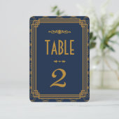 Blue Art Deco Wedding Table Numbers Kaart (Staand voorkant)