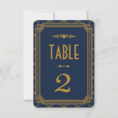 Blue Art Deco Wedding Table Numbers Kaart (Voorkant)