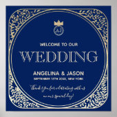 Blue Art Deco Welcome Wedding Poster (Voorkant)