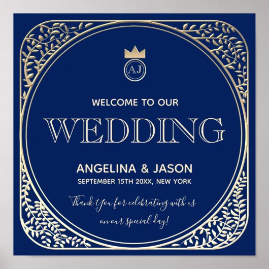 Blue Art Deco Welcome Wedding Poster (Voorkant)