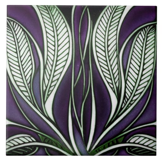 Blue Art Nouveau Geïnspireerd Klassiek Bloemen Geo Tegeltje (Voorkant)