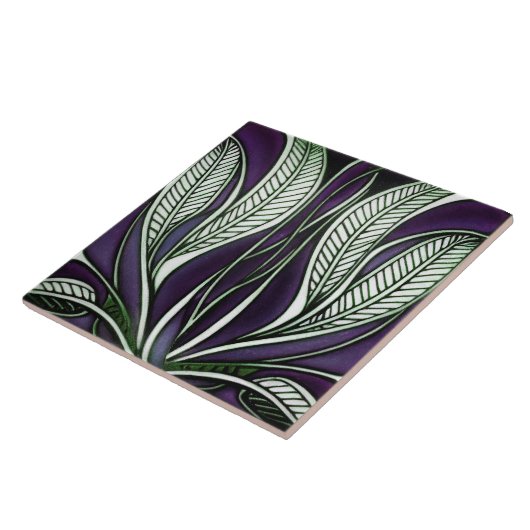 Blue Art Nouveau Geïnspireerd Klassiek Bloemen Geo Tegeltje (Zijkant)