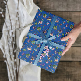 Blue Art Nouveau Glas in lood Columbine Flowers Cadeaupapier