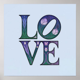 Blue Art Nouveau LOVE Poster
