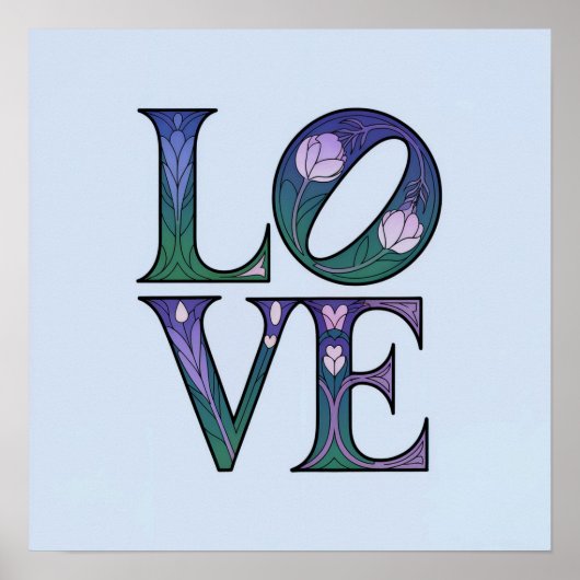 Blue Art Nouveau LOVE Poster (Voorkant)