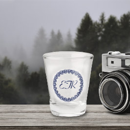 Blue Art Nouveau Monogram Shot Glas