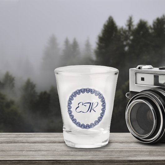 Blue Art Nouveau Monogram Shot Glas