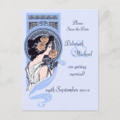 Blue art nouveau Save the Date briefkaart (Voorkant)