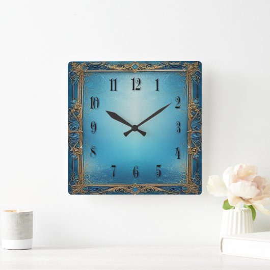 Blue Art  Vierkante Klok (Huis)