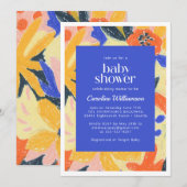 Blue Artsy Abstract Botanical Cute Baby shower Kaart (Voorkant / Achterkant)