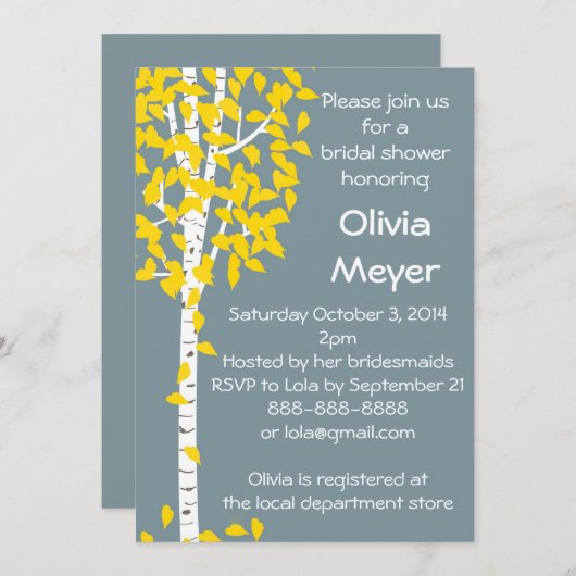 Blue Aspen Tree-uitnodigingen Kaart (Voorkant / Achterkant)