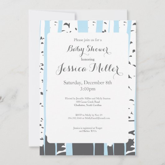 Blue Aspen Trees Baby Shower Invitations Kaart (Voorkant)