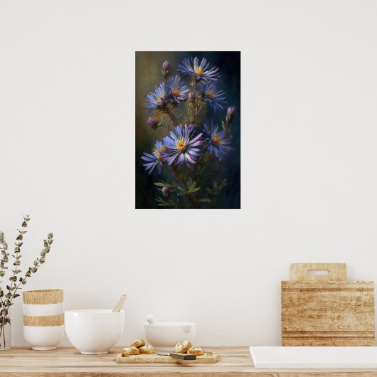 Blue Aster Flower Art Print Poster (Keuken)