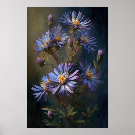 Blue Aster Flower Art Print Poster (Voorkant)