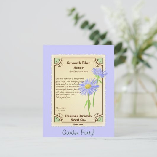 Blue Aster Seed Packet Kaart (Staand voorkant)