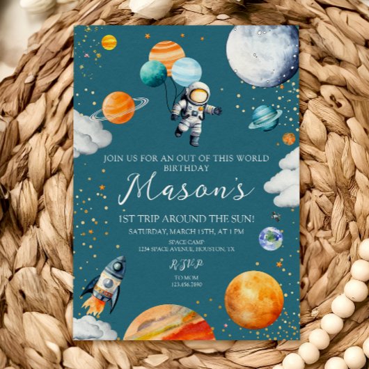 Blue Astronaut Balloon Planets 1st Trip Around Kaart