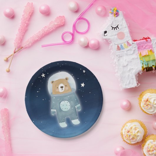 Blue Astronaut Beer Space Baby shower Papieren Bordje (Feest)