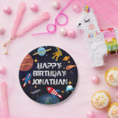 Blue Astronaut Birthday Planets Name Papieren Bordje (Feest)