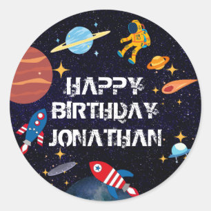 Blue Astronaut Birthday Planets Name Ronde Sticker