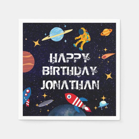 Blue Astronaut Birthday Planets Name Servet (Voorkant)
