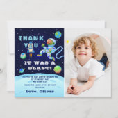 Blue Astronaut Buitenspace Birthday Foto Bedankkaart (Voorkant)