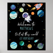 Blue Astronaut Buitenspace Birthday Welkom Poster (Voorkant)